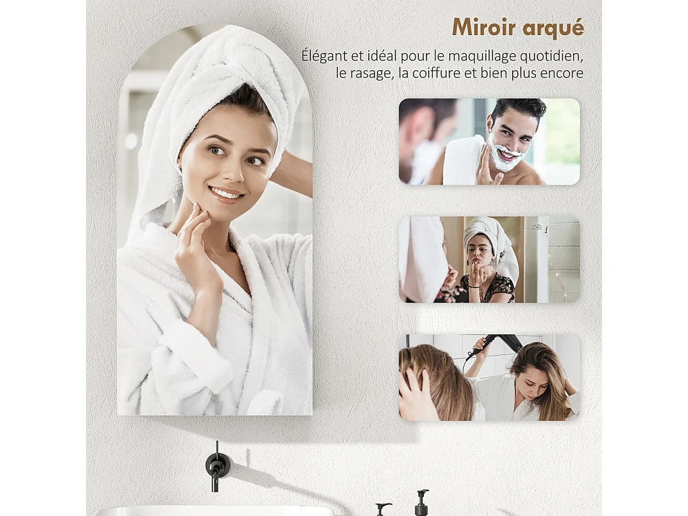 Armoire à miroir arquée de salle de bain avec étagères en verre réglables Blanche