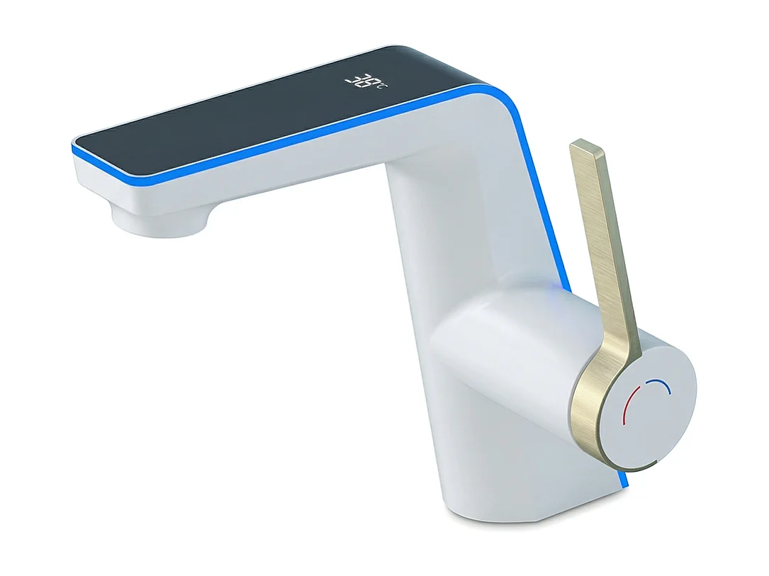 Robinet de salle de bain LED digital pour lavabo monocommande style technologique Blanc