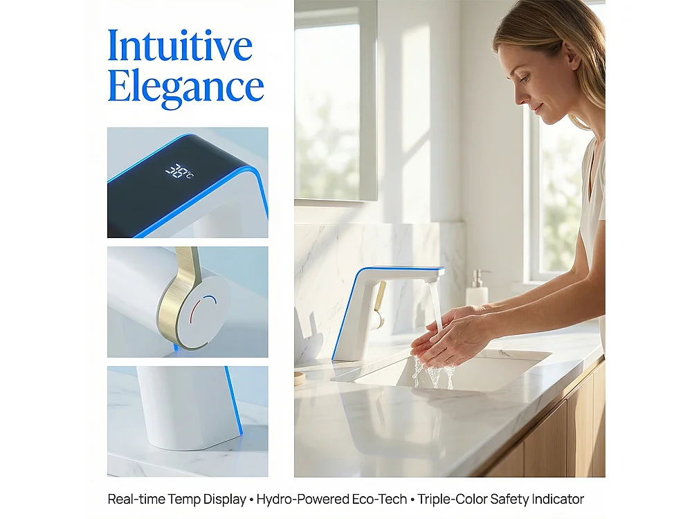 Robinet de salle de bain LED digital pour lavabo monocommande style technologique Blanc