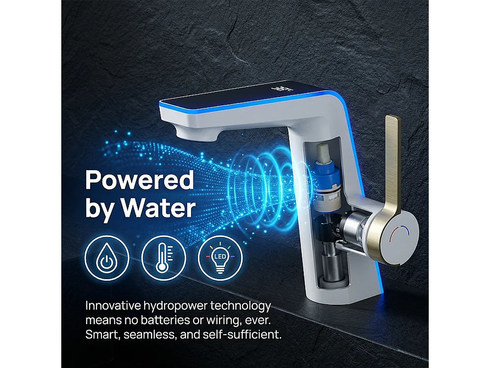 Robinet de salle de bain LED digital pour lavabo monocommande style technologique Blanc