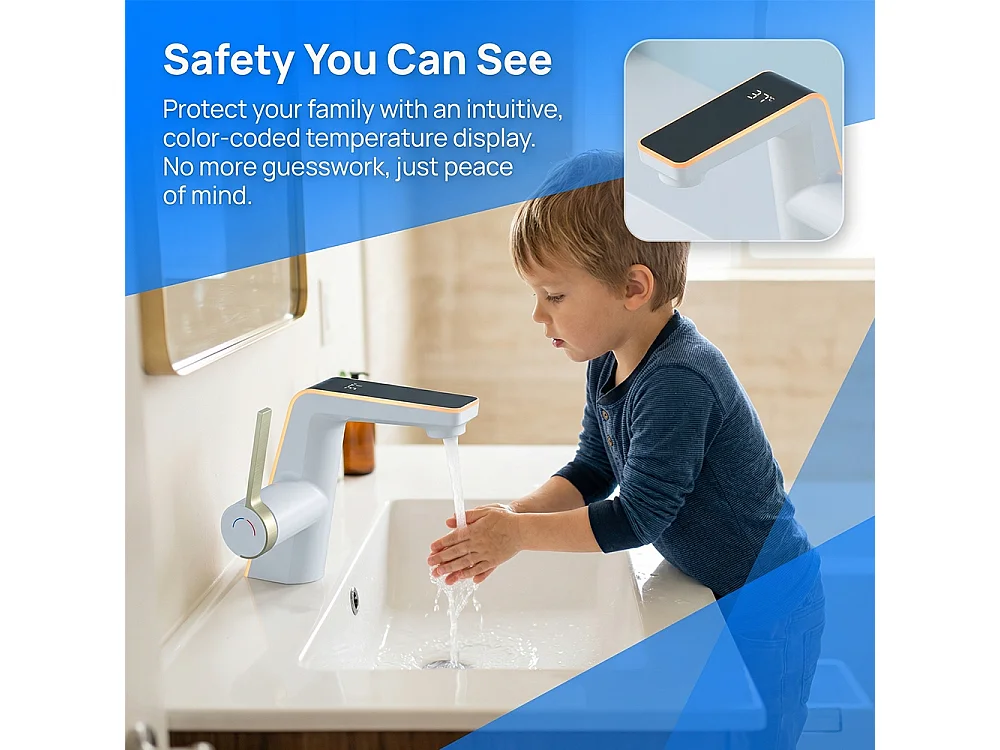 Robinet de salle de bain LED digital pour lavabo monocommande style technologique Blanc