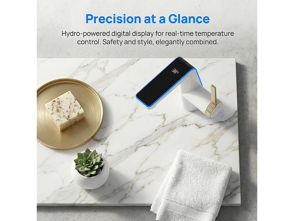 Robinet de salle de bain LED digital pour lavabo monocommande style technologique Blanc