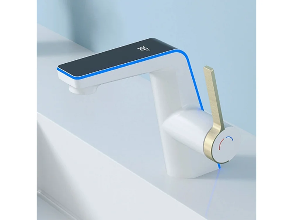 Robinet de salle de bain LED digital pour lavabo monocommande style technologique Blanc