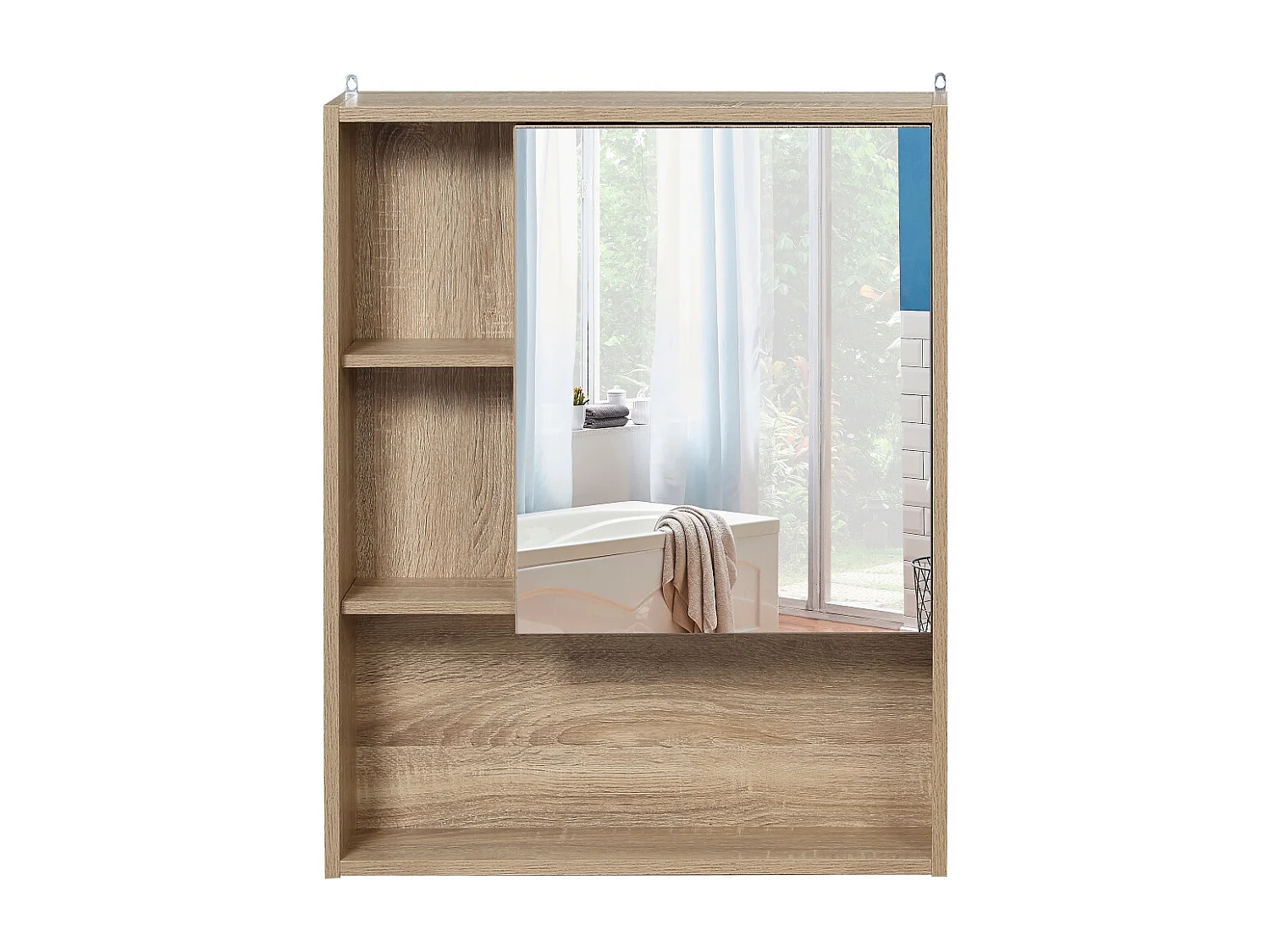 Armoire murale salle de bain avec miroir meuble salle de bain 5 compartiments et étagère réglable 60x15x76cm chêne