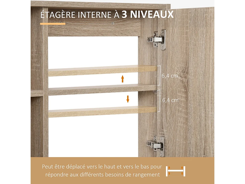 Armoire murale salle de bain avec miroir meuble salle de bain 5 compartiments et étagère réglable 60x15x76cm chêne