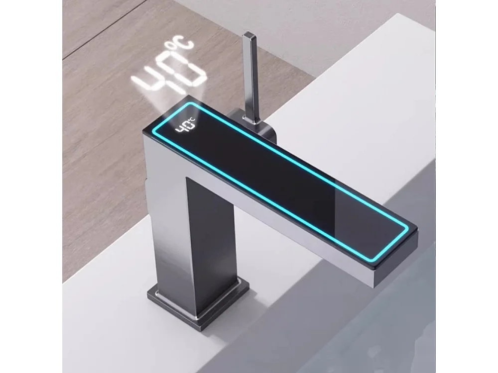 Robinet de salle de bain LED digital pour lavabo monocommande en Laiton style technologique Noir