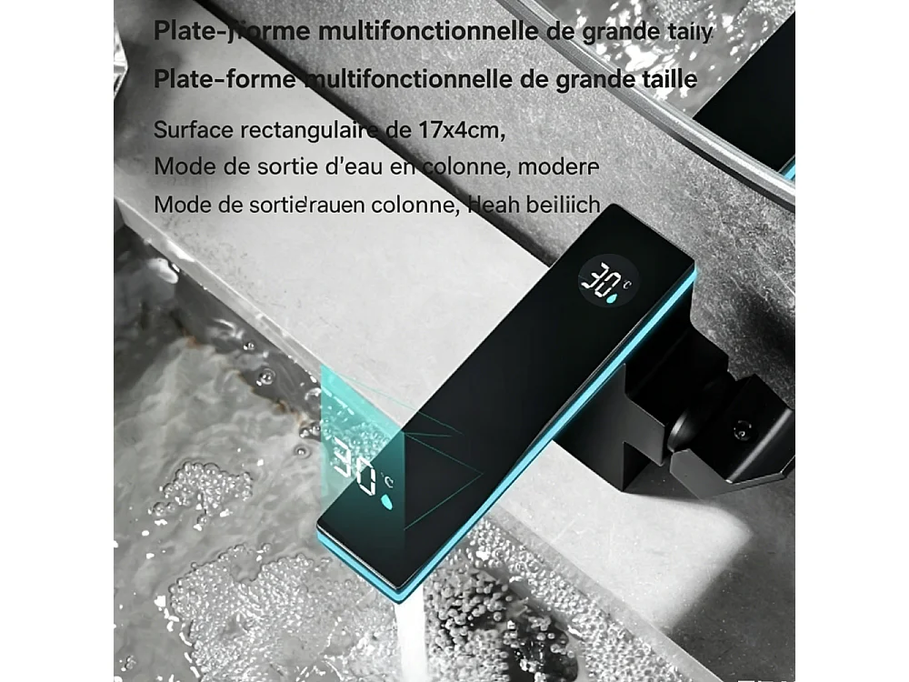 Robinet de salle de bain LED digital pour lavabo monocommande en Laiton style technologique Noir