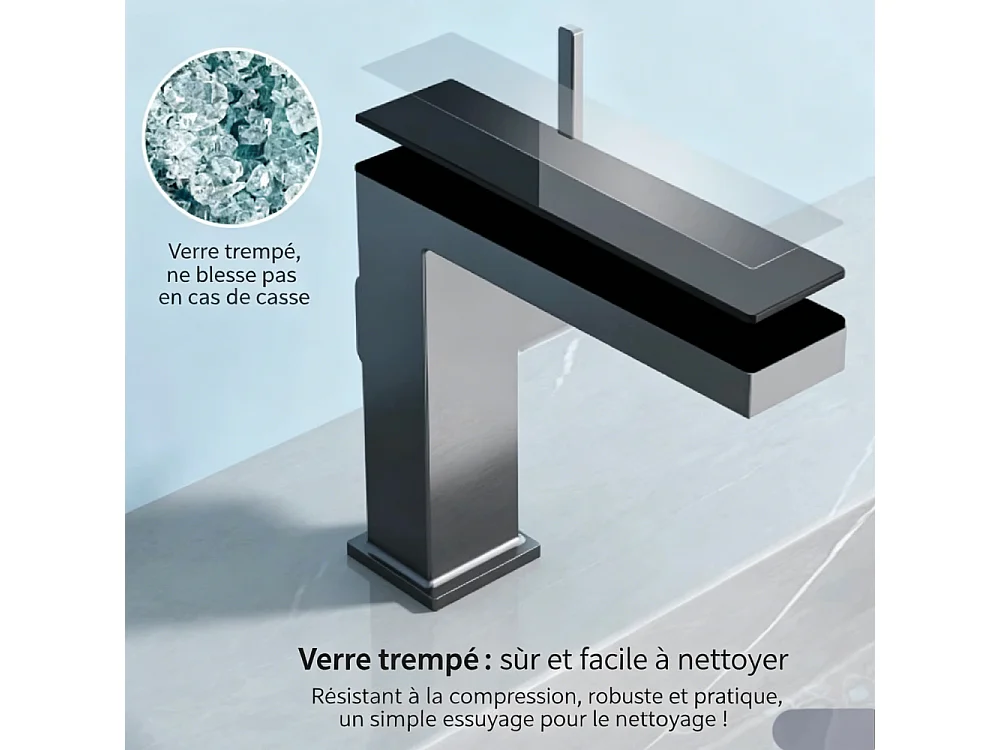 Robinet de salle de bain LED digital pour lavabo monocommande en Laiton style technologique Noir