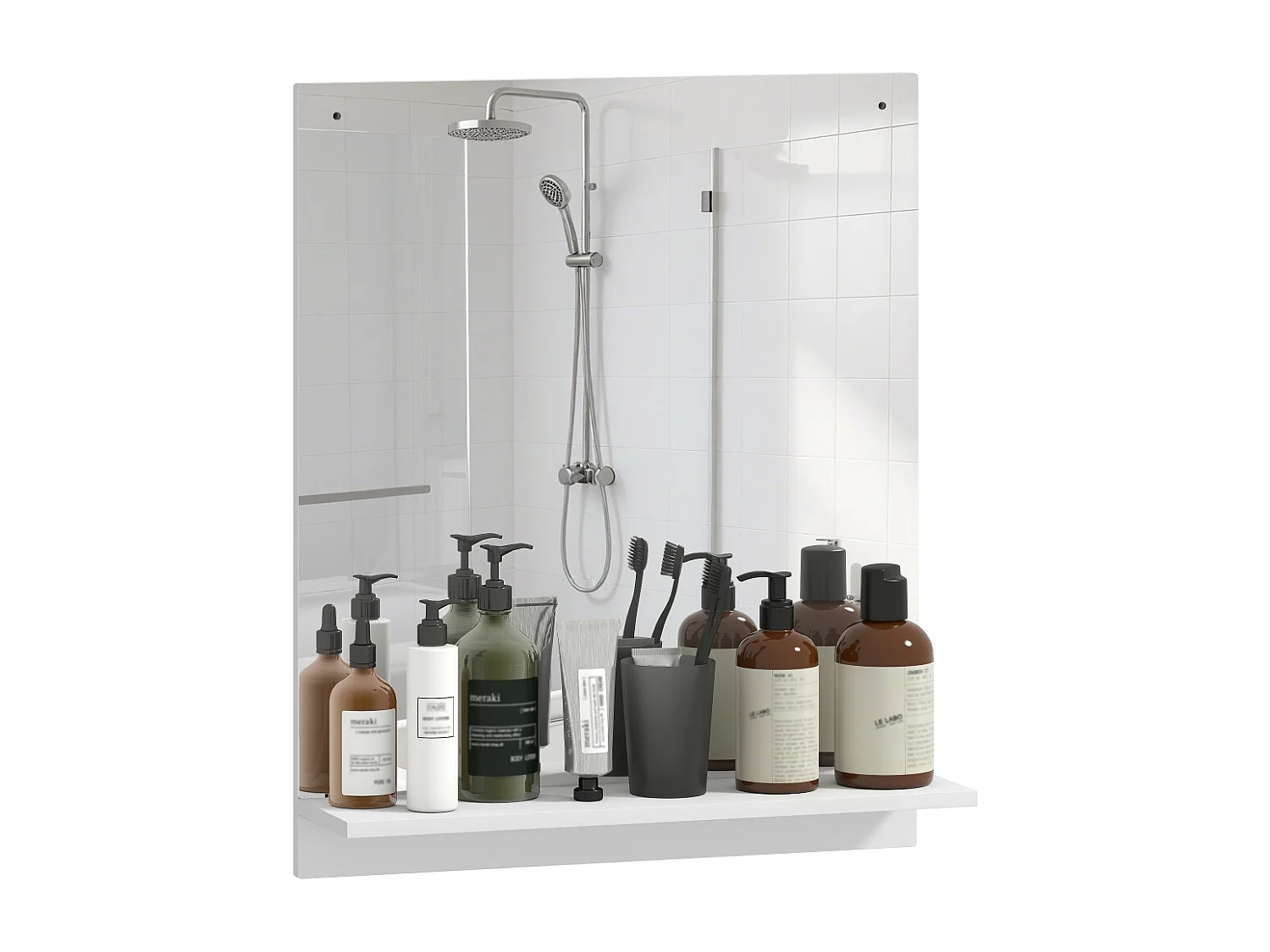 Miroir de salle de bain 50 x 60 cm miroir mural avec étagère miroir de salle de bain pour entrée couloir blanc