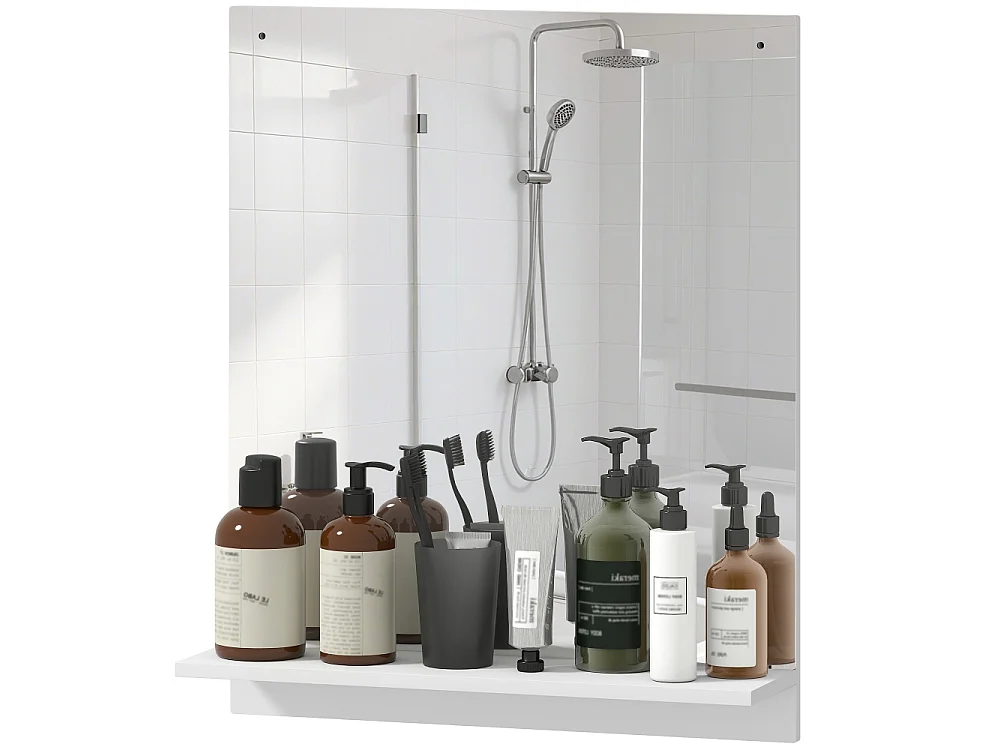 Miroir de salle de bain 50 x 60 cm miroir mural avec étagère miroir de salle de bain pour entrée couloir blanc