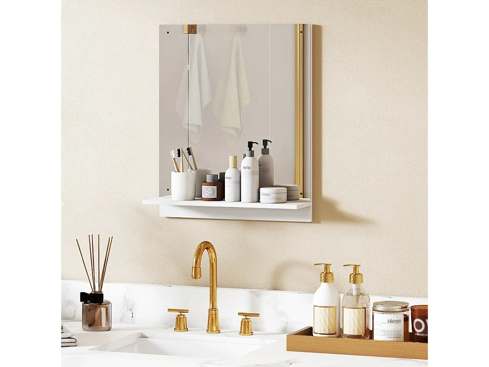 Miroir de salle de bain 50 x 60 cm miroir mural avec étagère miroir de salle de bain pour entrée couloir blanc