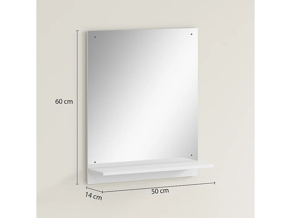Miroir de salle de bain 50 x 60 cm miroir mural avec étagère miroir de salle de bain pour entrée couloir blanc
