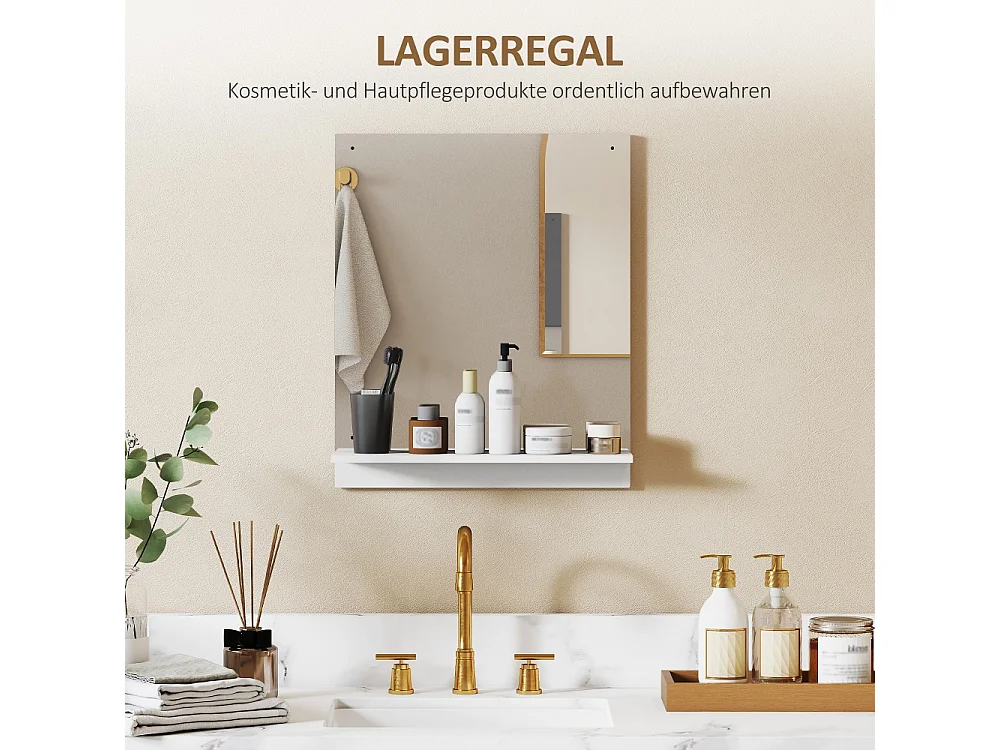 Miroir de salle de bain 50 x 60 cm miroir mural avec étagère miroir de salle de bain pour entrée couloir blanc