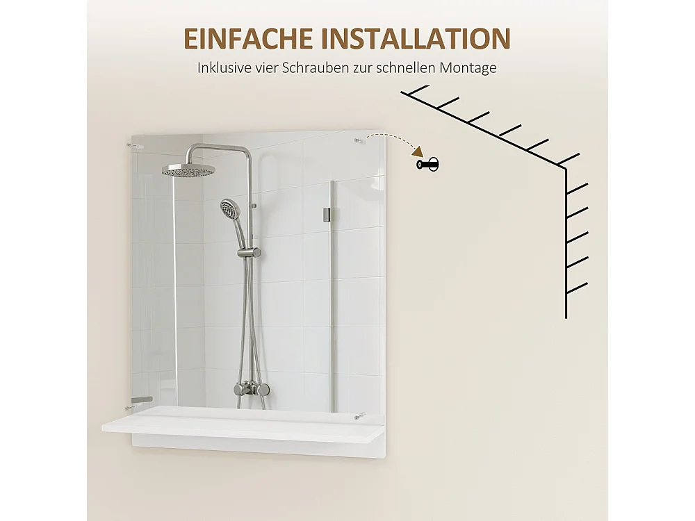 Miroir de salle de bain 50 x 60 cm miroir mural avec étagère miroir de salle de bain pour entrée couloir blanc