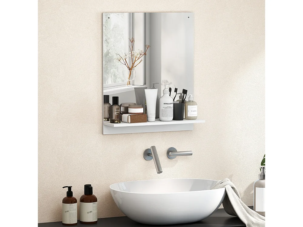 Miroir de salle de bain 50 x 60 cm miroir mural avec étagère miroir de salle de bain pour entrée couloir blanc