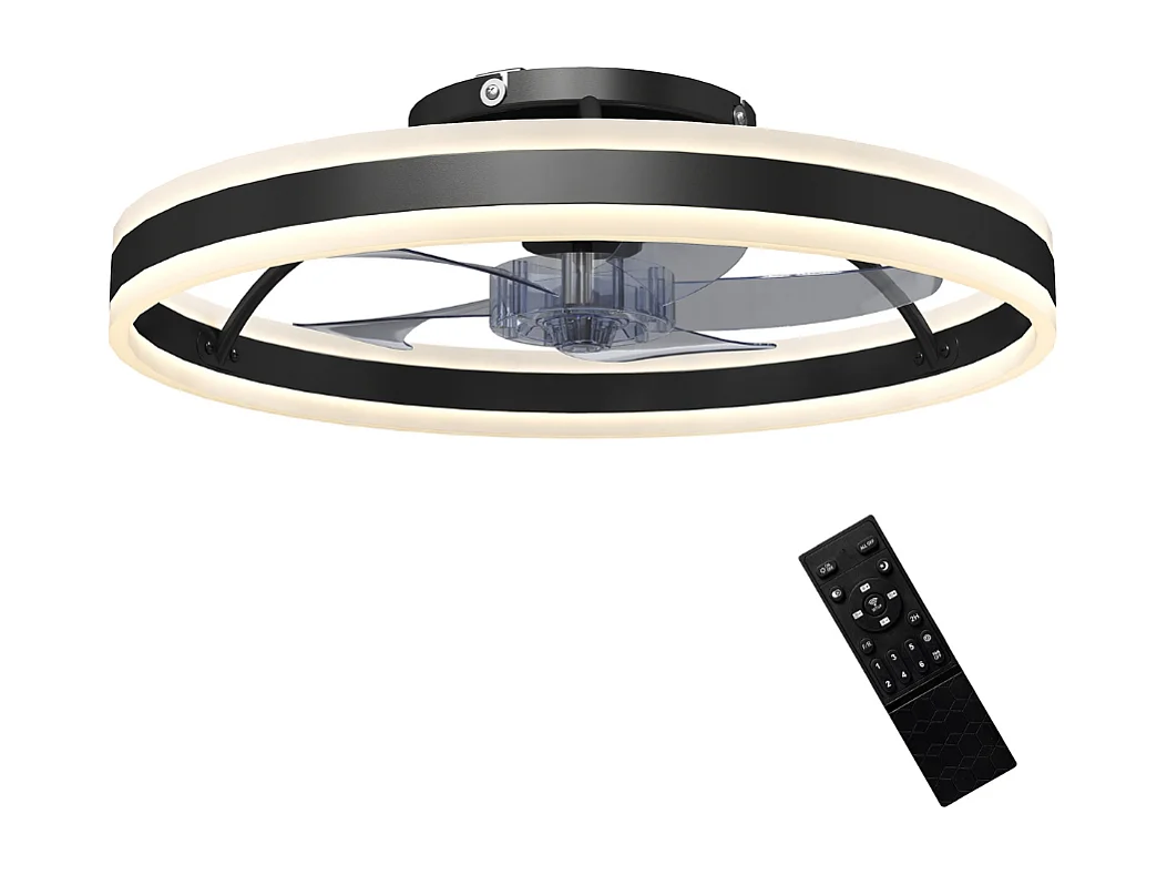 Ventilateur de plafond avec lumière et télécommande, plafonnier ventilateur 50 cm avec 6 vitesses, noir