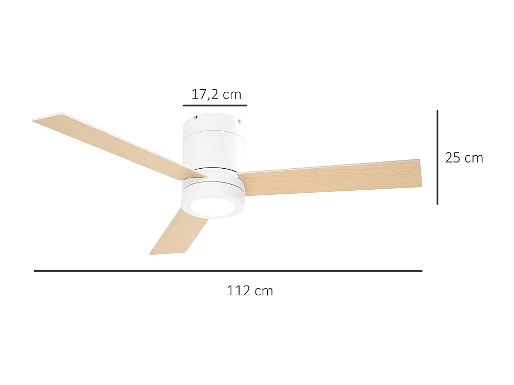Ventilateur de plafond 2 en 1 avec lumière LED 3 vitesses silencieux télécommande diamètre 112cm naturel et blanc