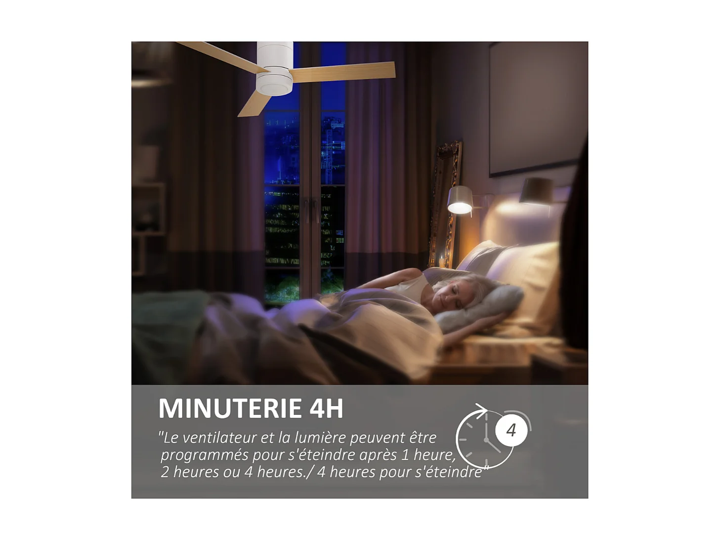 Ventilateur de plafond 2 en 1 avec lumière LED 3 vitesses silencieux télécommande diamètre 112cm naturel et blanc