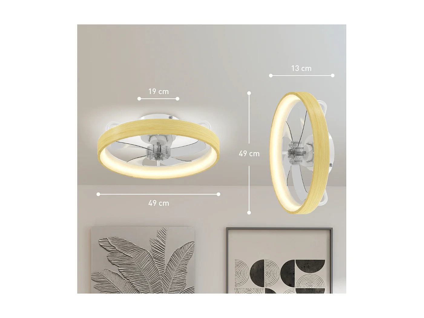 Ventilateur plafond avec lumière LED plafonnier ventilateur Ø49cm 7 pales 6 vitesses luminosité réglable mode été-hiver