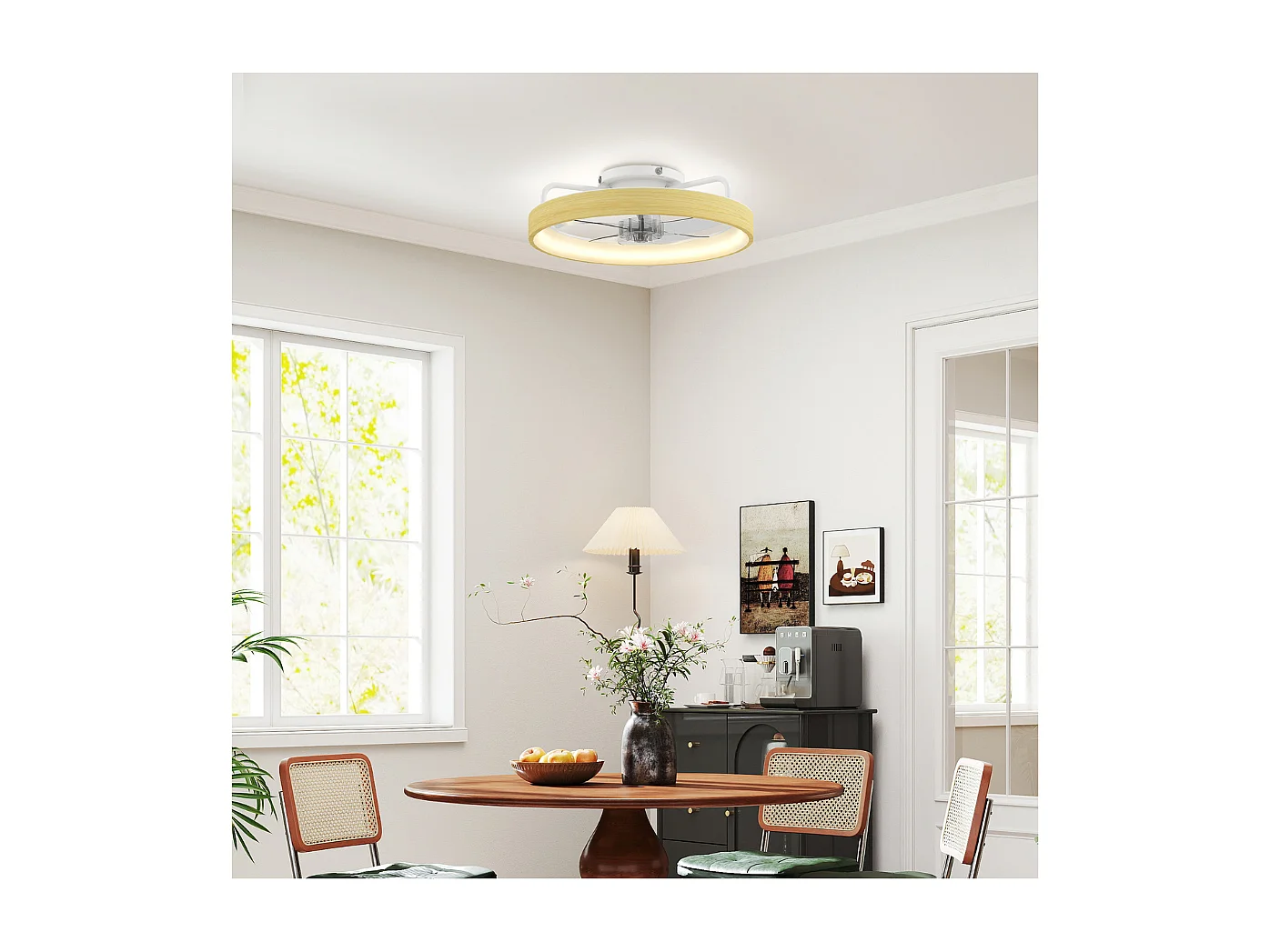 Ventilateur plafond avec lumière LED plafonnier ventilateur Ø49cm 7 pales 6 vitesses luminosité réglable mode été-hiver