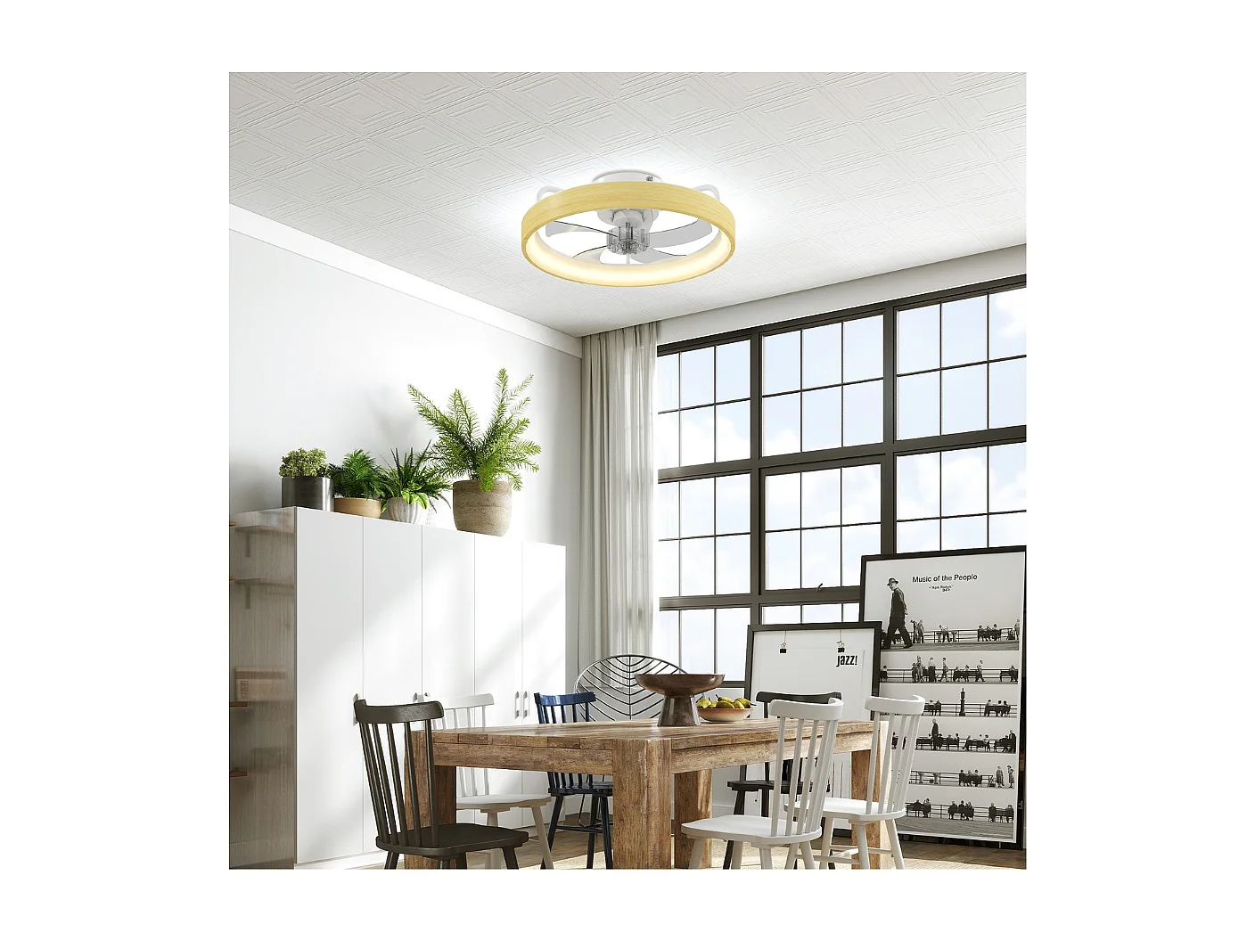 Ventilateur plafond avec lumière LED plafonnier ventilateur Ø49cm 7 pales 6 vitesses luminosité réglable mode été-hiver