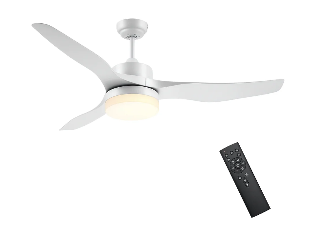 Ventilateur plafond avec lumière et télécommande 20,5 W 6 vitesses 3 couleurs d'éclairage et minuterie, 132cm blanc