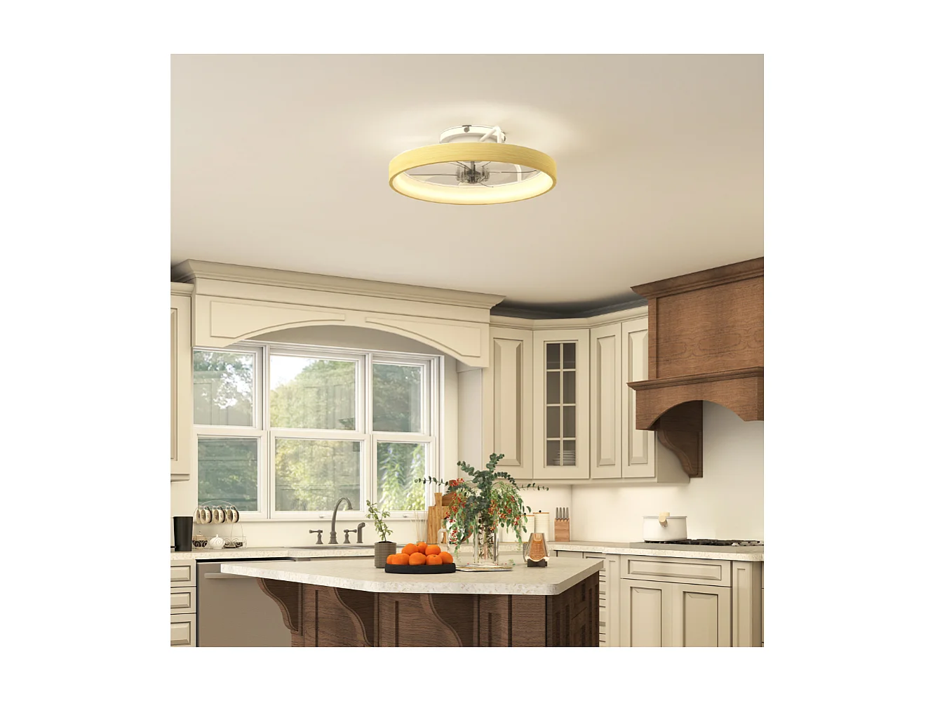 Ventilateur de plafond avec lumière et télécommande, plafonnier ventilateur 95 cm avec pales rétractables, bois naturel