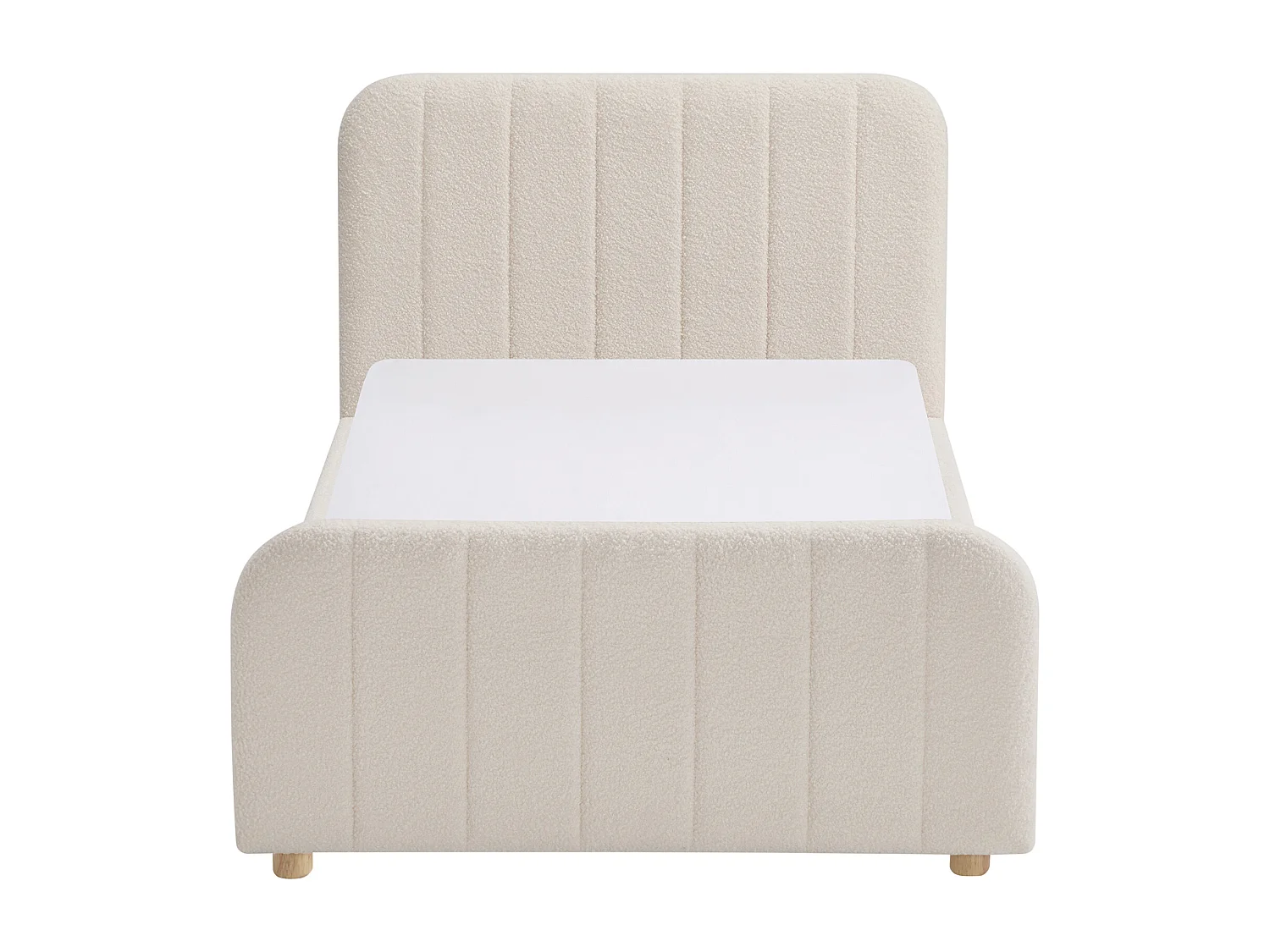 Lit 90 x 190 cm - Tissu bouclette avec coutures verticales - Blanc + Matelas - ROGADI