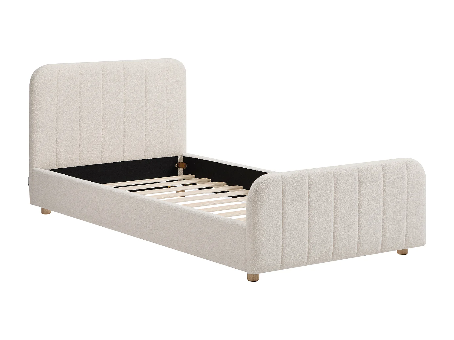 Lit 90 x 190 cm - Tissu bouclette avec coutures verticales - Blanc + Matelas - ROGADI