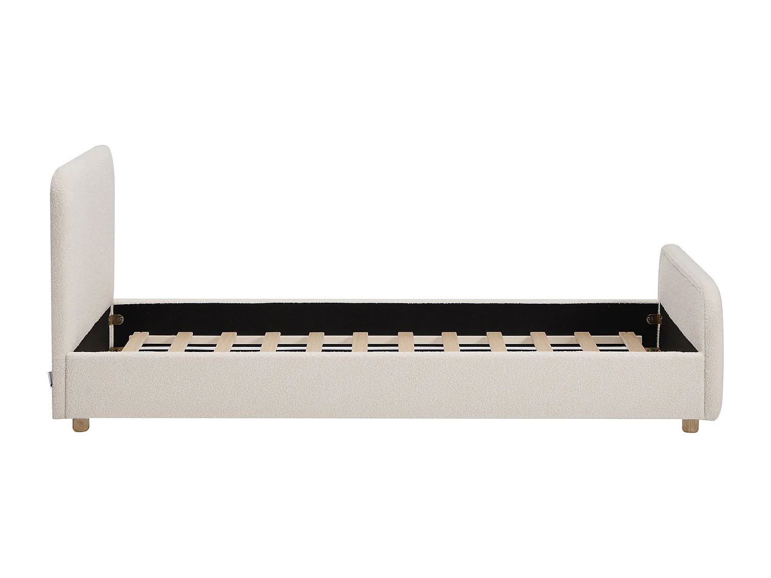 Lit 90 x 190 cm - Tissu bouclette avec coutures verticales - Blanc + Matelas - ROGADI