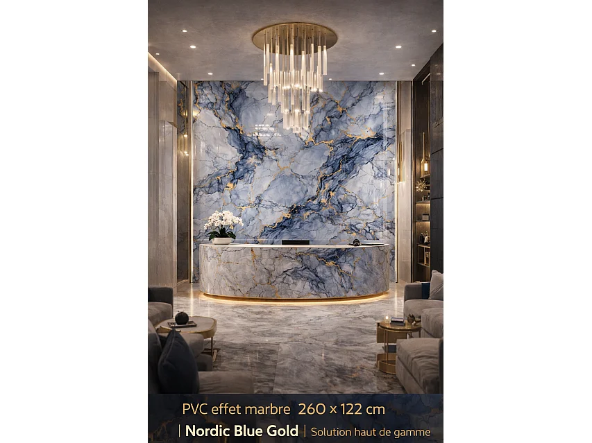 Panneau mural effet marbre bleu Nordic 122x260 cm - Protocole Home