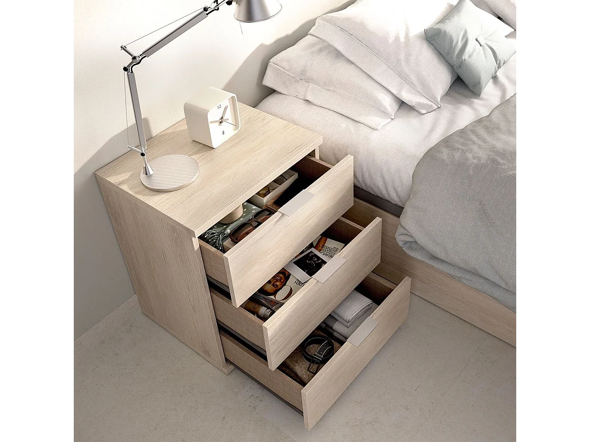 Pack de 2 mesitas de noche Rio 3 cajones natural 56,8x42x34,2 cm