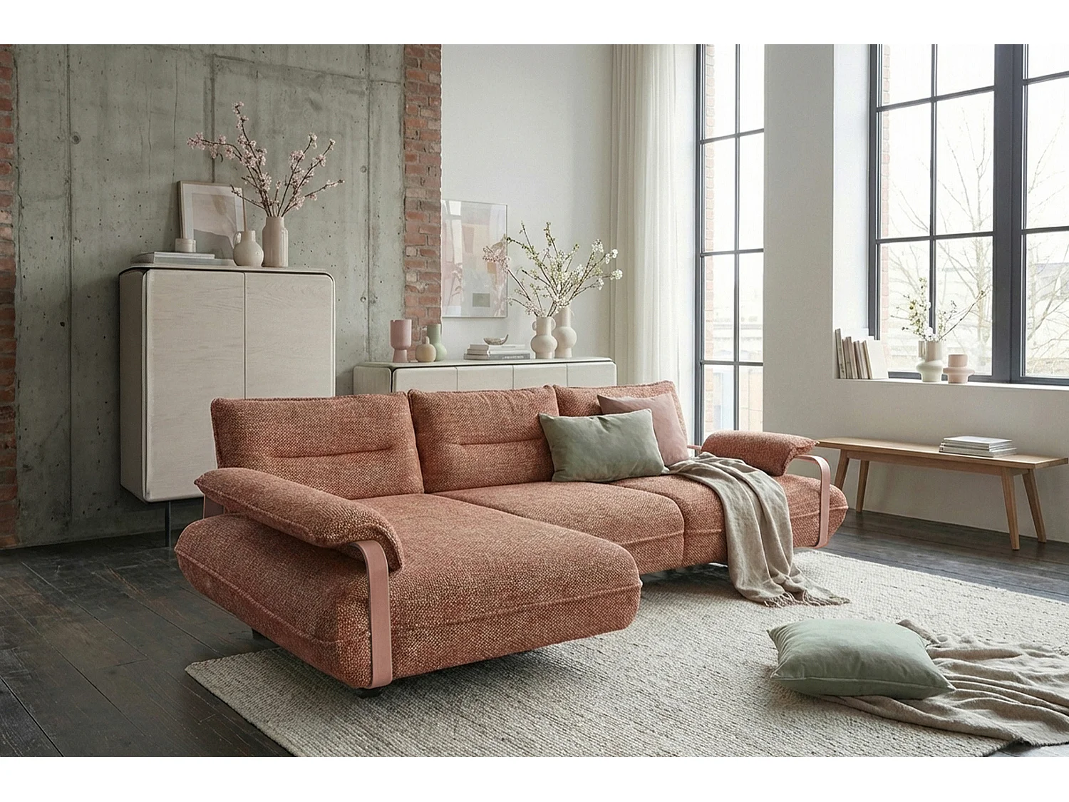 Ecksofa - Braun Flachgewebe - ANISSA