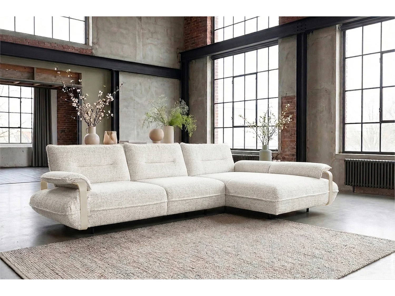 Ecksofa - Cremeweiß Flachgewebe - ANISSA