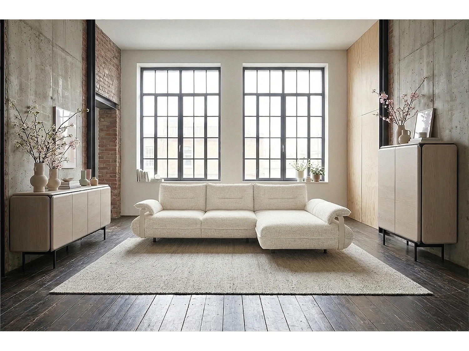 Ecksofa - Cremeweiß Flachgewebe - ANISSA