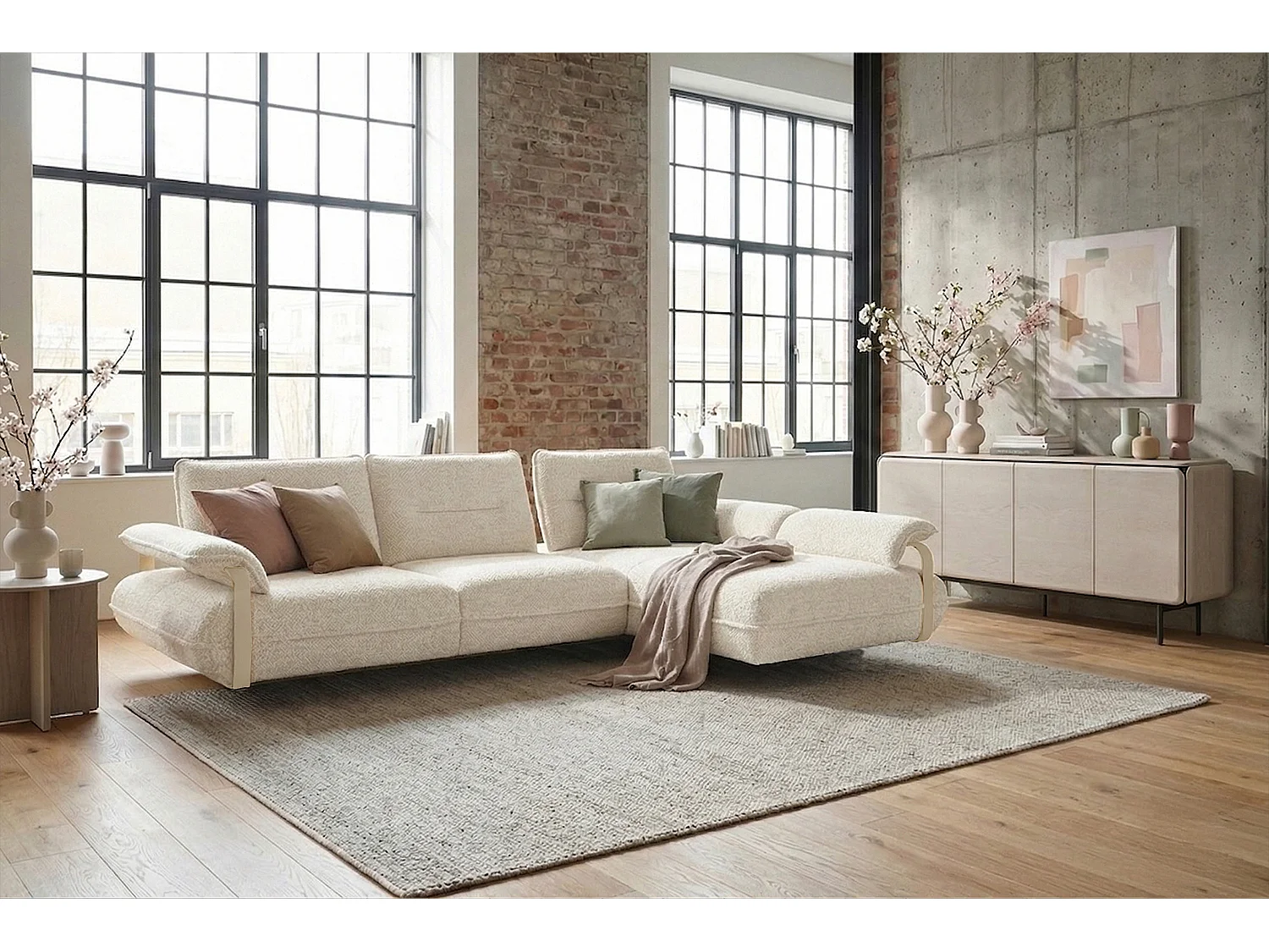 Ecksofa - Cremeweiß Flachgewebe - ANISSA