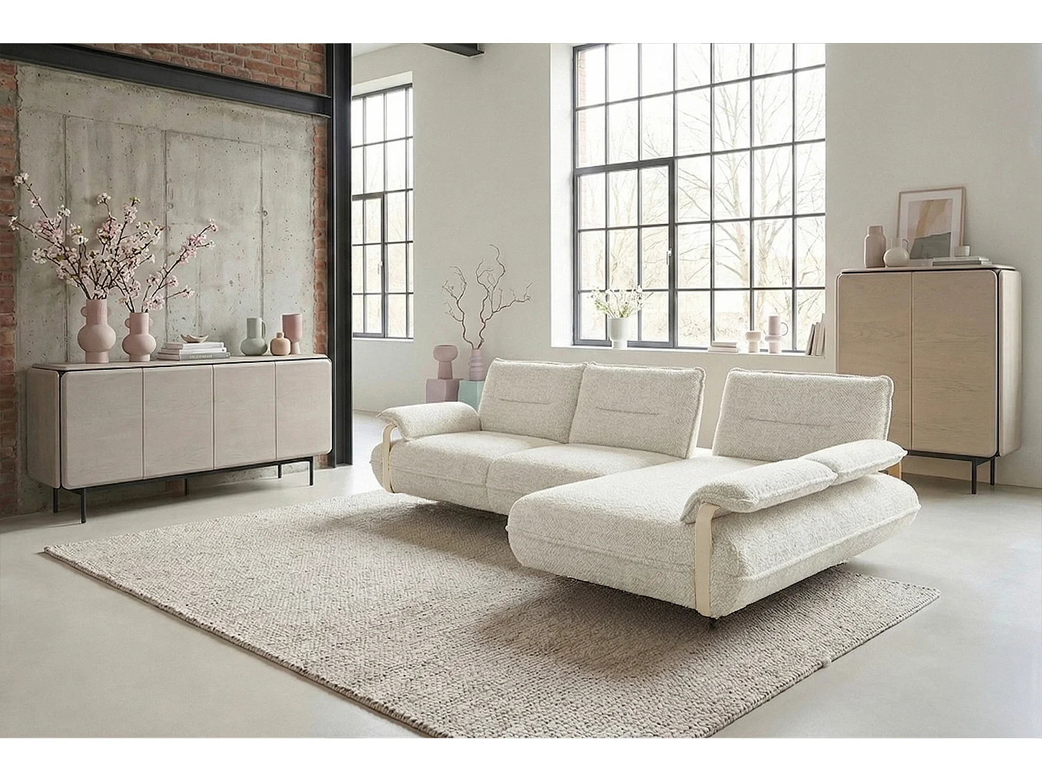 Ecksofa - Cremeweiß Flachgewebe - ANISSA