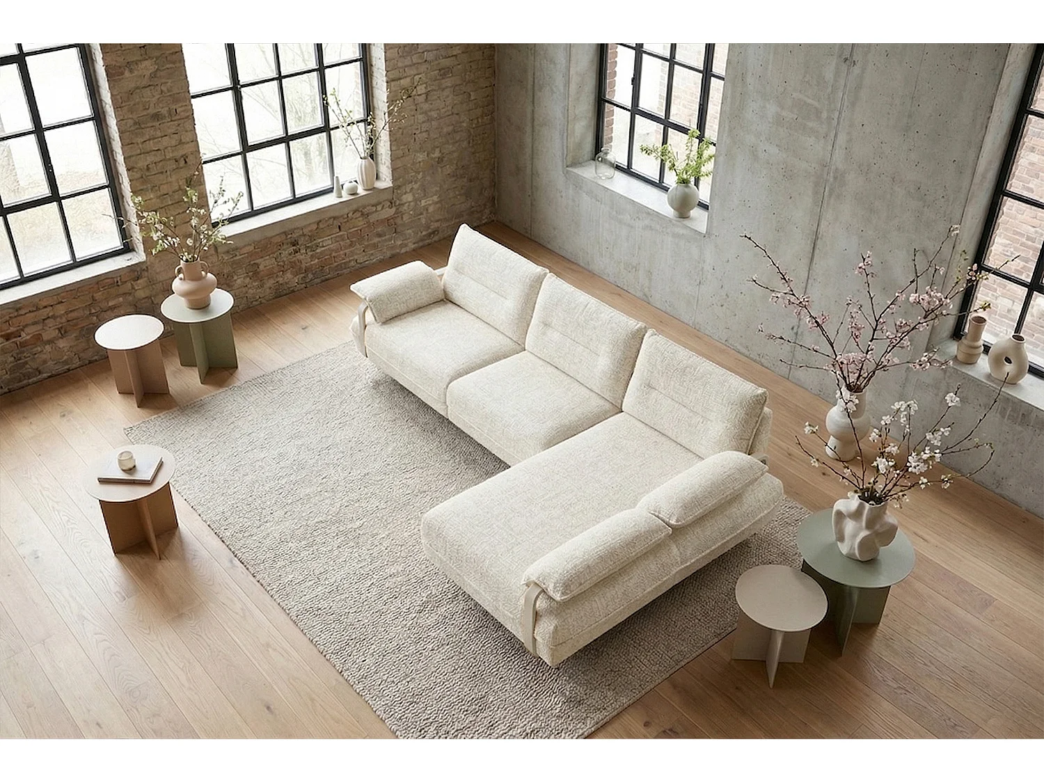 Ecksofa - Cremeweiß Flachgewebe - ANISSA