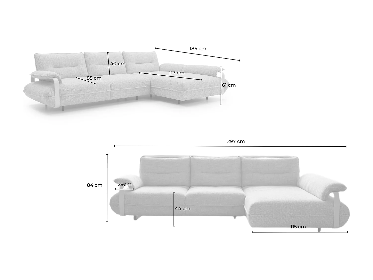 Ecksofa - Cremeweiß Flachgewebe - ANISSA
