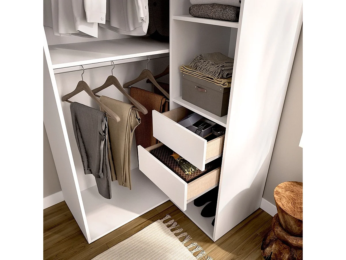 Armario vestidor Suit diseño esquinero trasera reversible blanco/natural 205x84,5x104,5 cm