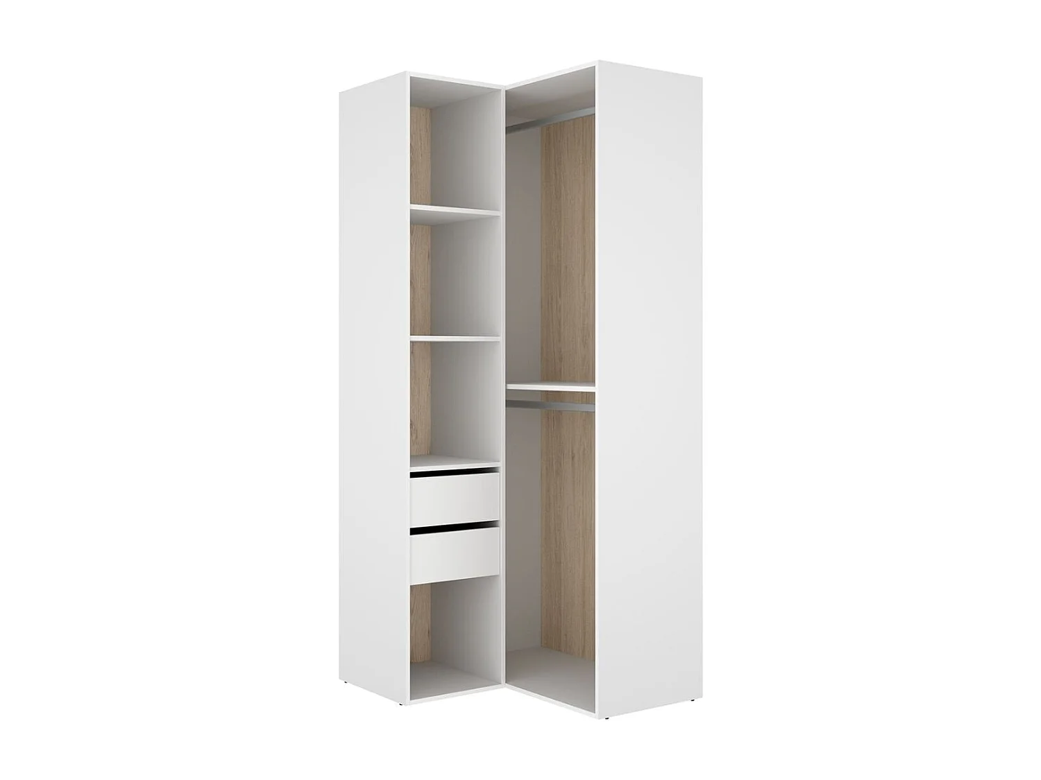 Armario vestidor Suit diseño esquinero trasera reversible blanco/natural 205x84,5x104,5 cm