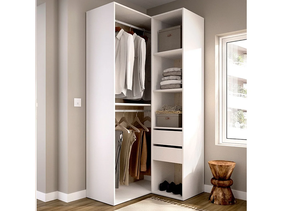 Armario vestidor Suit diseño esquinero trasera reversible blanco/natural 205x84,5x104,5 cm