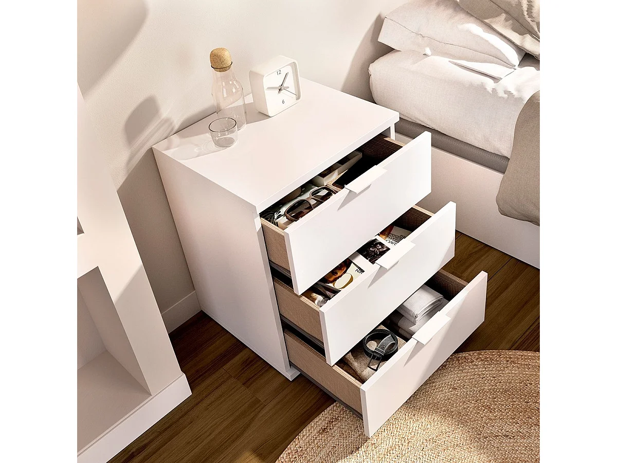 Pack de 2 mesitas de noche Rio 3 cajones blanco 56,8x42x34,2 cm