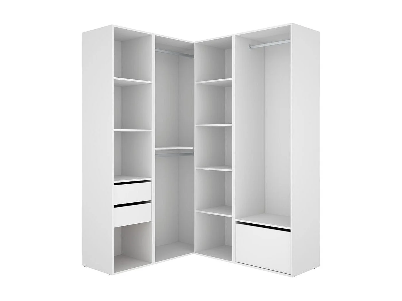 Armario vestidor Suit 3 barras con 2 cajones y zapatero blanco/natural 205x144,5x124 cm