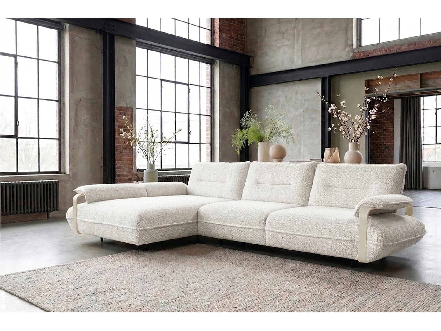 Ecksofa - Cremeweiß Flachgewebe - ANISSA