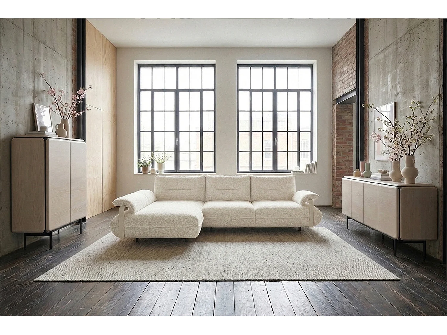 Ecksofa - Cremeweiß Flachgewebe - ANISSA