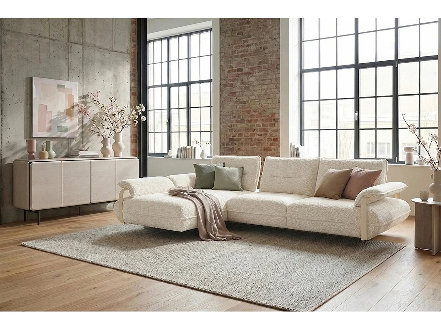 Ecksofa - Cremeweiß Flachgewebe - ANISSA