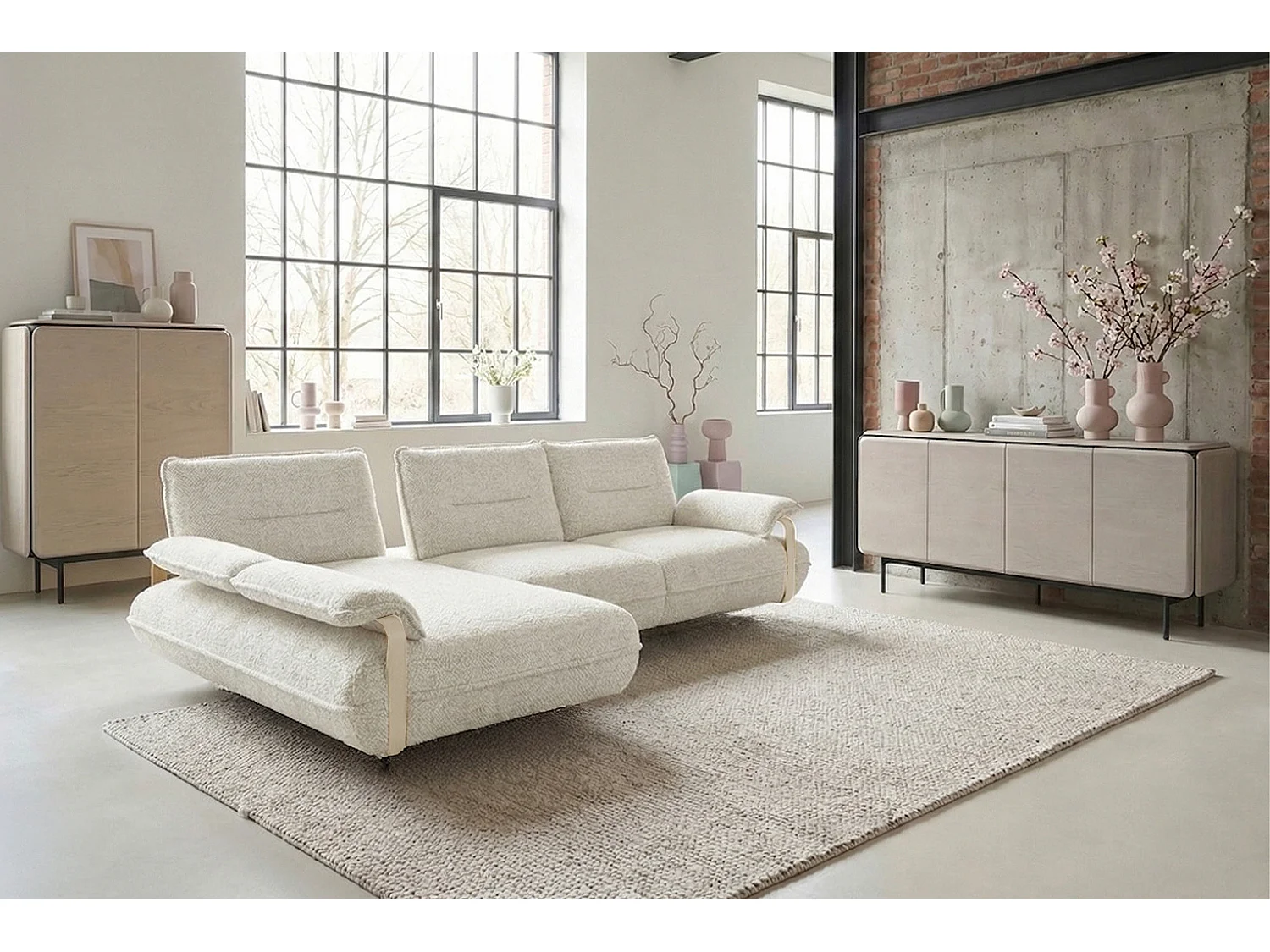 Ecksofa - Cremeweiß Flachgewebe - ANISSA