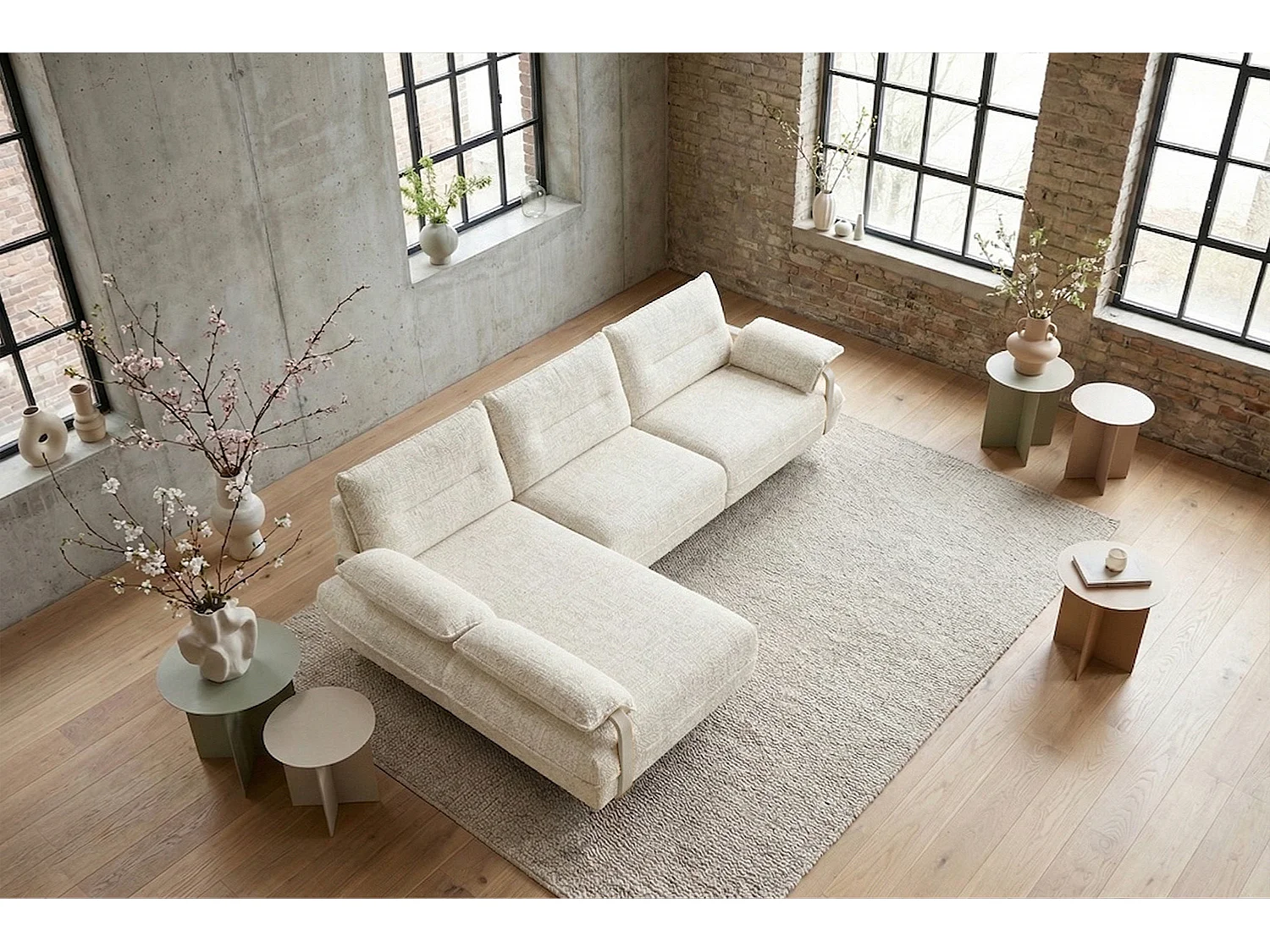 Ecksofa - Cremeweiß Flachgewebe - ANISSA