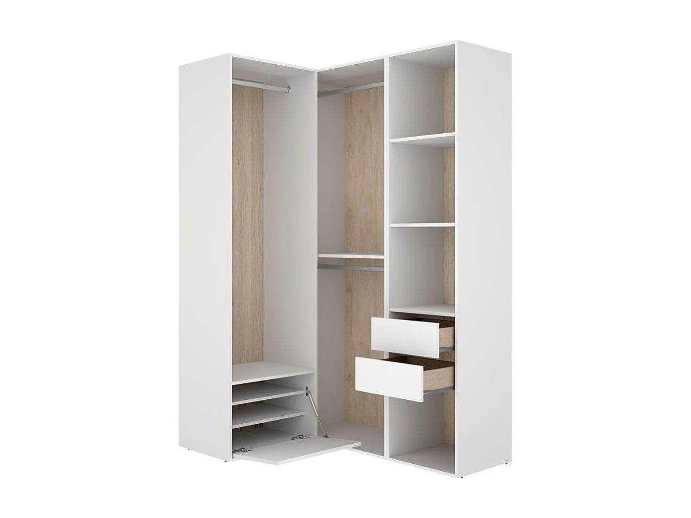 Armario vestidor Suit 3 barras con zapatero blanco/natural 205x124x105 cm